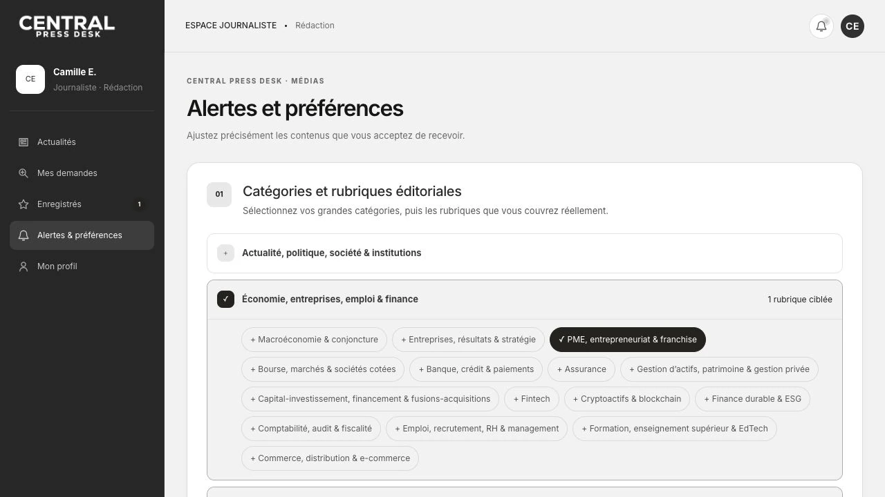 Les catégories et préférences de réception dans l’espace journaliste